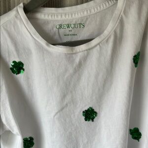 Crewcuts White Tee with Green Sequin Shamrock Accents